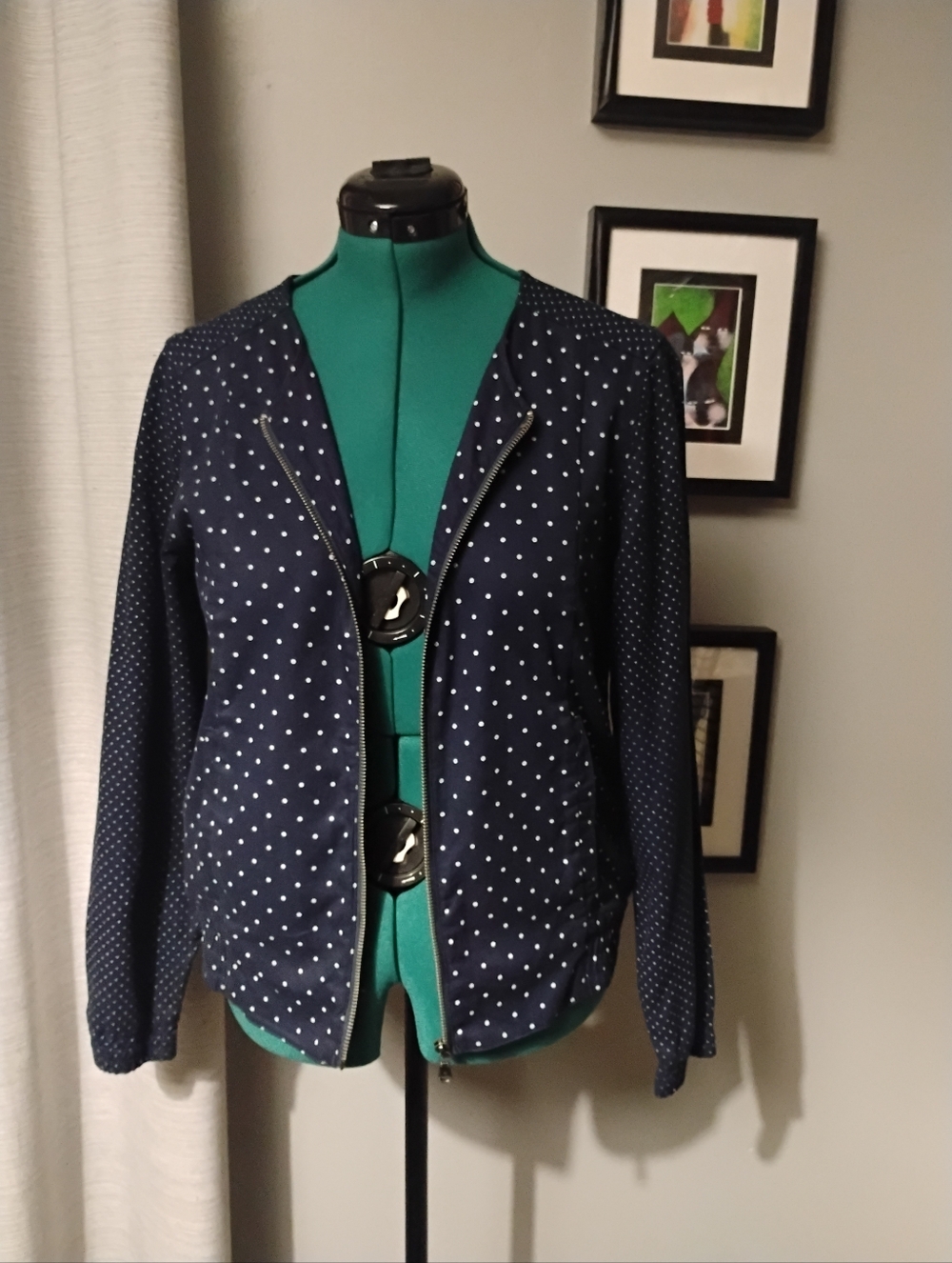 Tommy Hilfiger Lightweight Navy & White Polka Dot Bomber Baseball Jacket Sz M